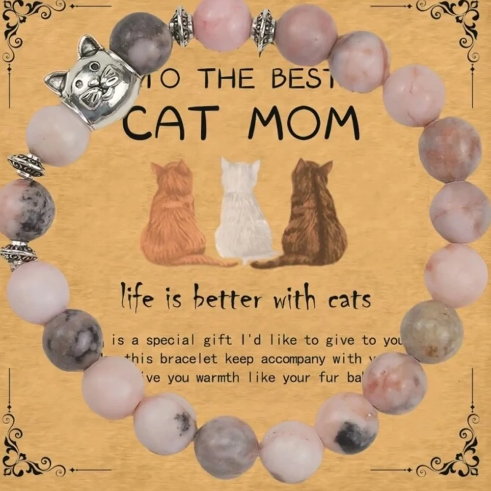 😻😽😺 TO THE BEST CAT MOM STONE BEAD STRETCH BRACELET❗️